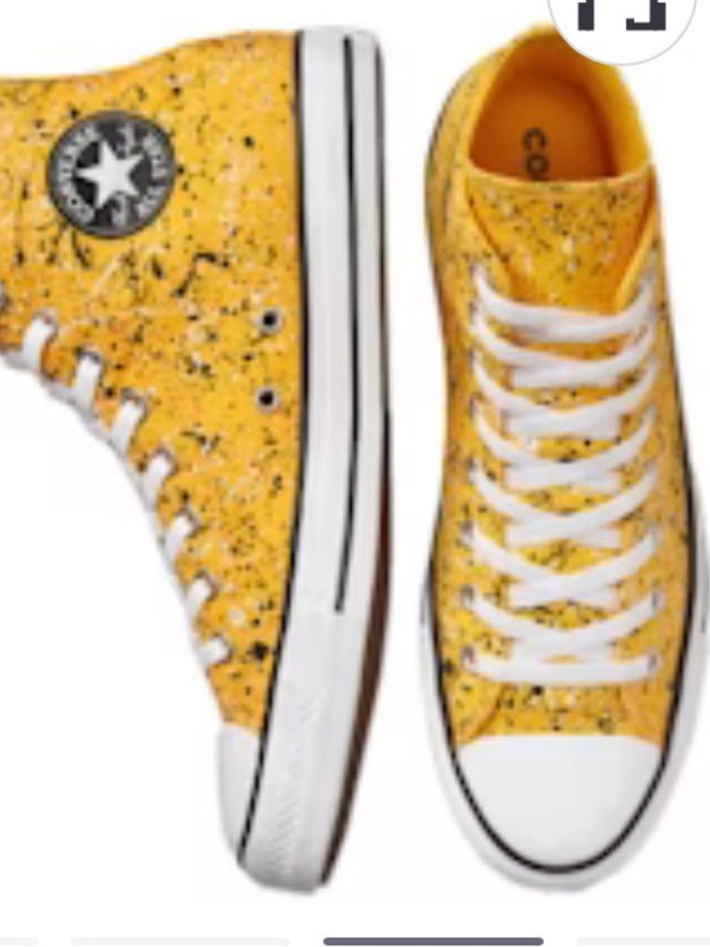 Unisex Yellow Converse Sneakers with Splatter pattern_Size 7 Mens_Size 9 Womens - Picture 2 of 8